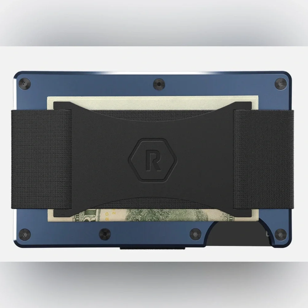 Ridge RFID Blocking Aluminum Wallet w/Cash Strap, Alpine Navy, NIB NWT